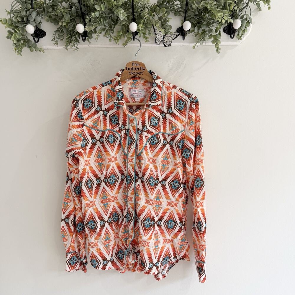Women’s Panhandle Pearl Snap Western Aztec Print Button Down Long Sleeve Shirt L